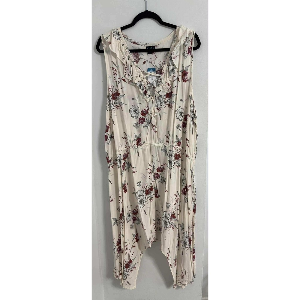Rue 21 Plus Boho Floral Ruffle trim, lace-up detail Cream Dress Womens 3X